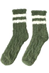 White Stripe Green Fuzzy Spa Socks